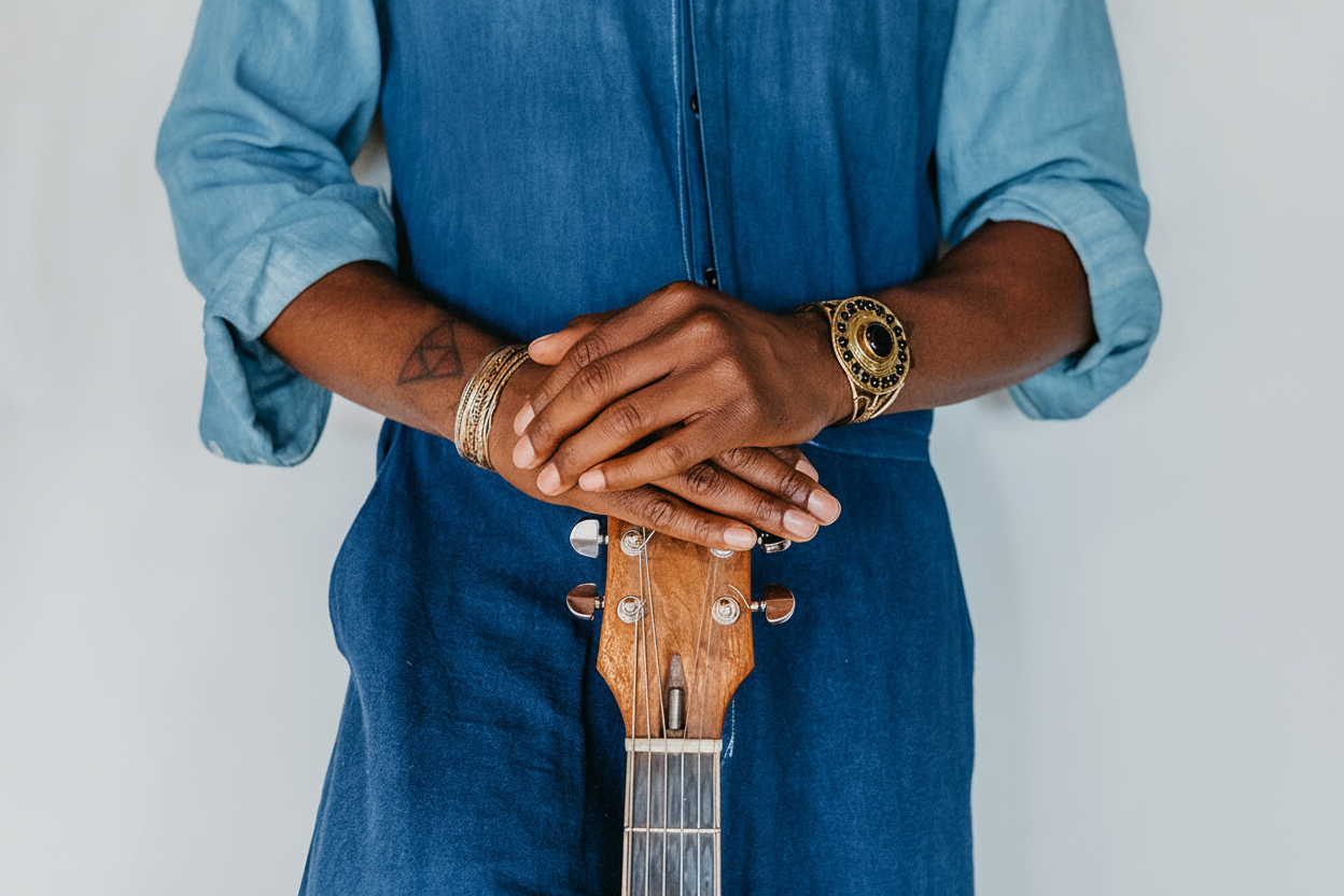 Enhanced hero image with vibrant blue clothing and guitar